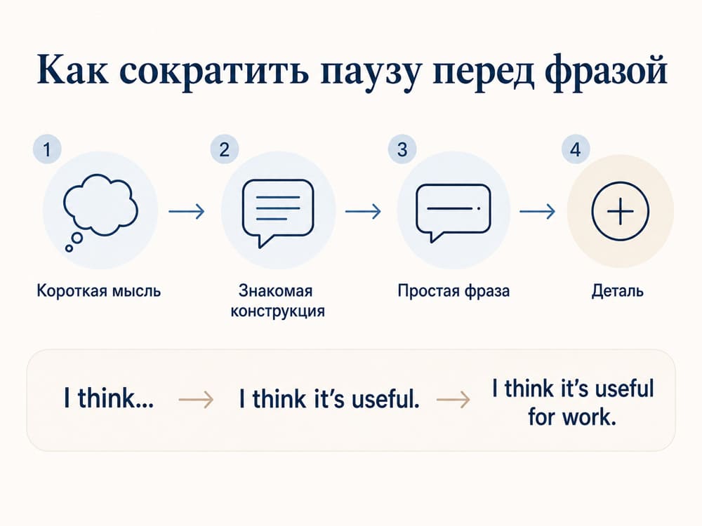 Как сократить паузу перед английской фразой: короткая мысль, знакомая конструкция, простая фраза и деталь