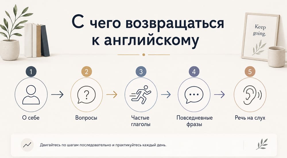 С чего возвращаться к английскому: рассказ о себе, вопросы, частые глаголы, повседневные фразы и понимание речи на слух