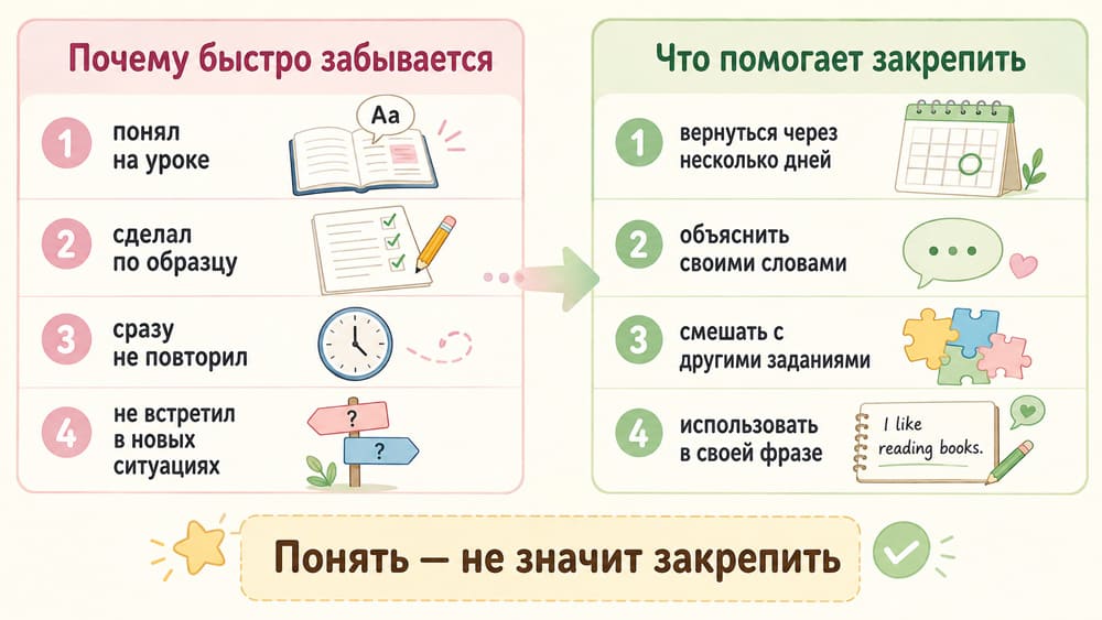 Почему тема по английскому быстро забывается и что помогает закрепить знания