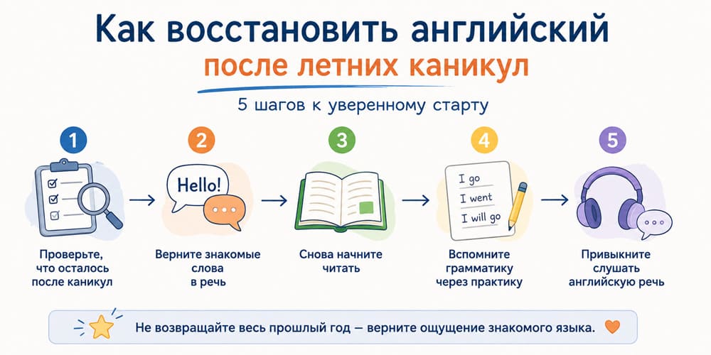 Пять шагов восстановления английского после летних каникул