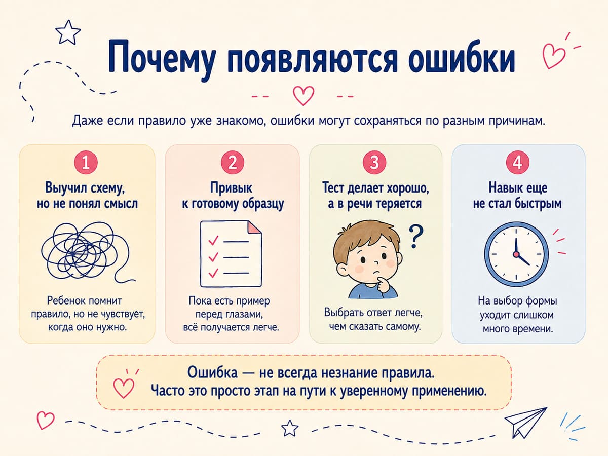 Почему ребенок делает ошибки в английской грамматике, даже если знает правило