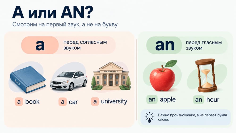 Когда использовать a и an: выбор зависит от первого звука слова