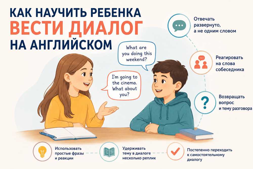 Схема ведения диалога на английском: развернутый ответ, реакция, встречный вопрос и удержание темы