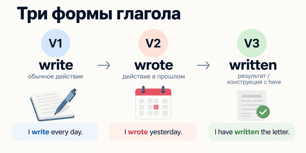 Типы изменений неправильных глаголов AAA, ABB, ABA и ABC
